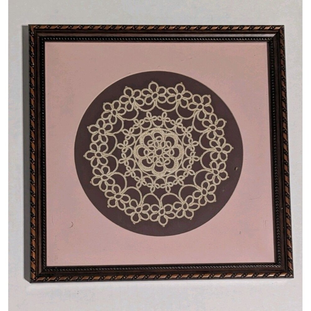 Vintage Framed Tatting Lace Doily Art Tatting Mandala Doily Gold Frame